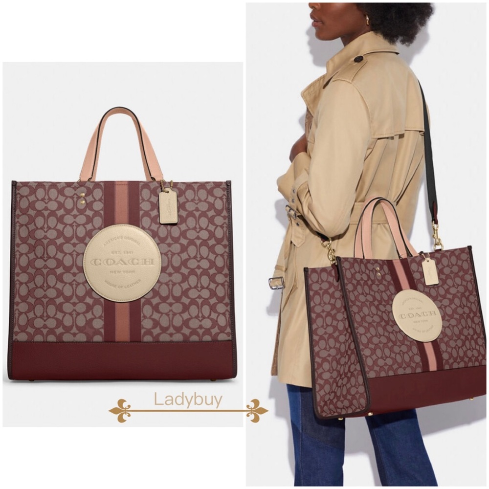 ❇️NWT Coach C8418 Dempsey Tote 40 In Signature Jacquard With Stripe And Patch